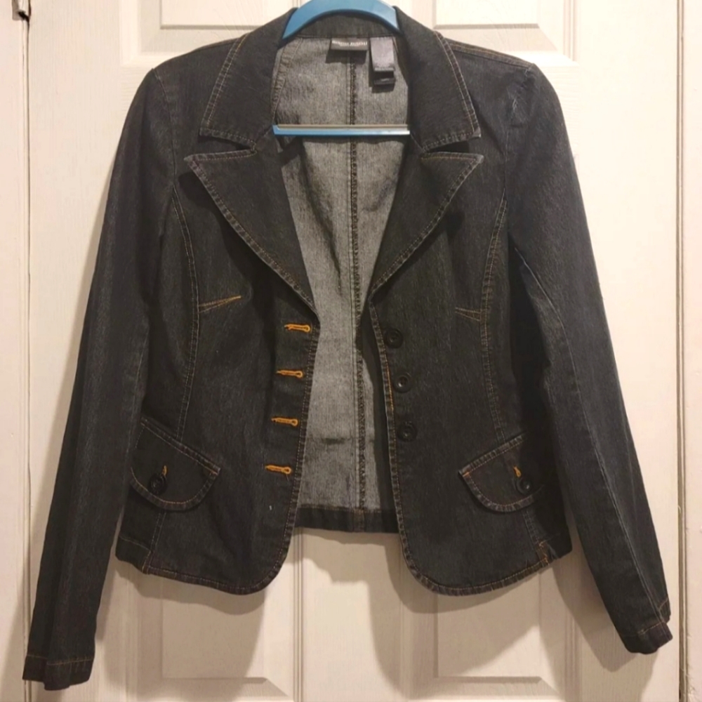 Dark Denim Button-up Jean Jacket - Bisou Bisou - size: 8 - Medium